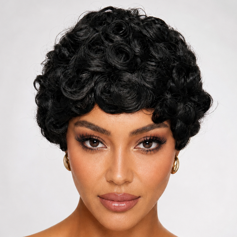 Peluca Pixie Negra con Ondas Marcadas