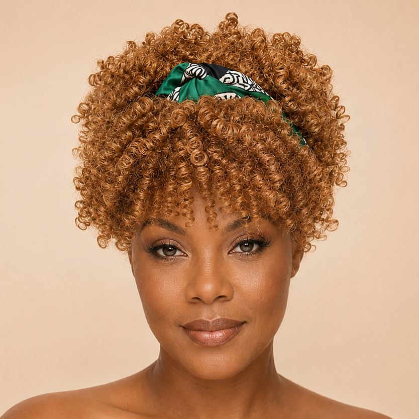 Peluca turbante afro rizado de jengibre