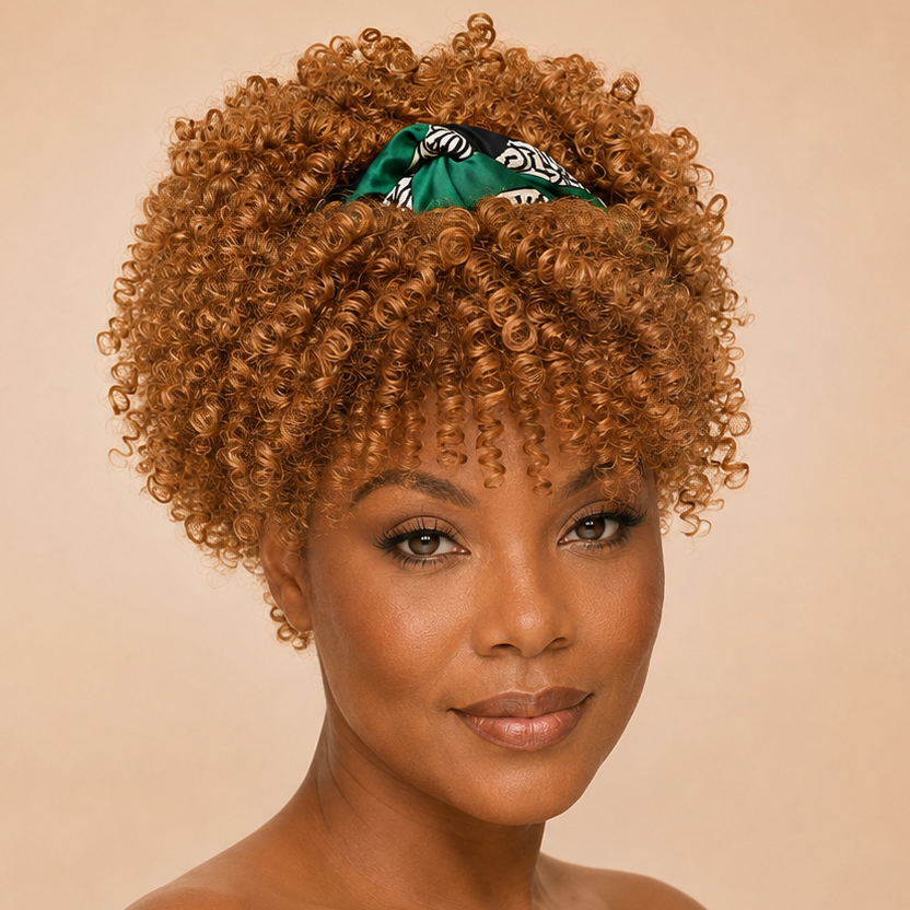 Peluca turbante afro rizado de jengibre