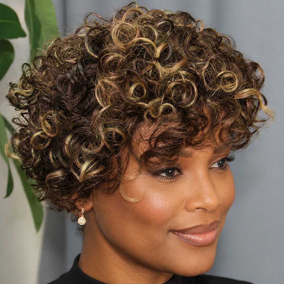 Honey Blonde Curly Pixie Wig