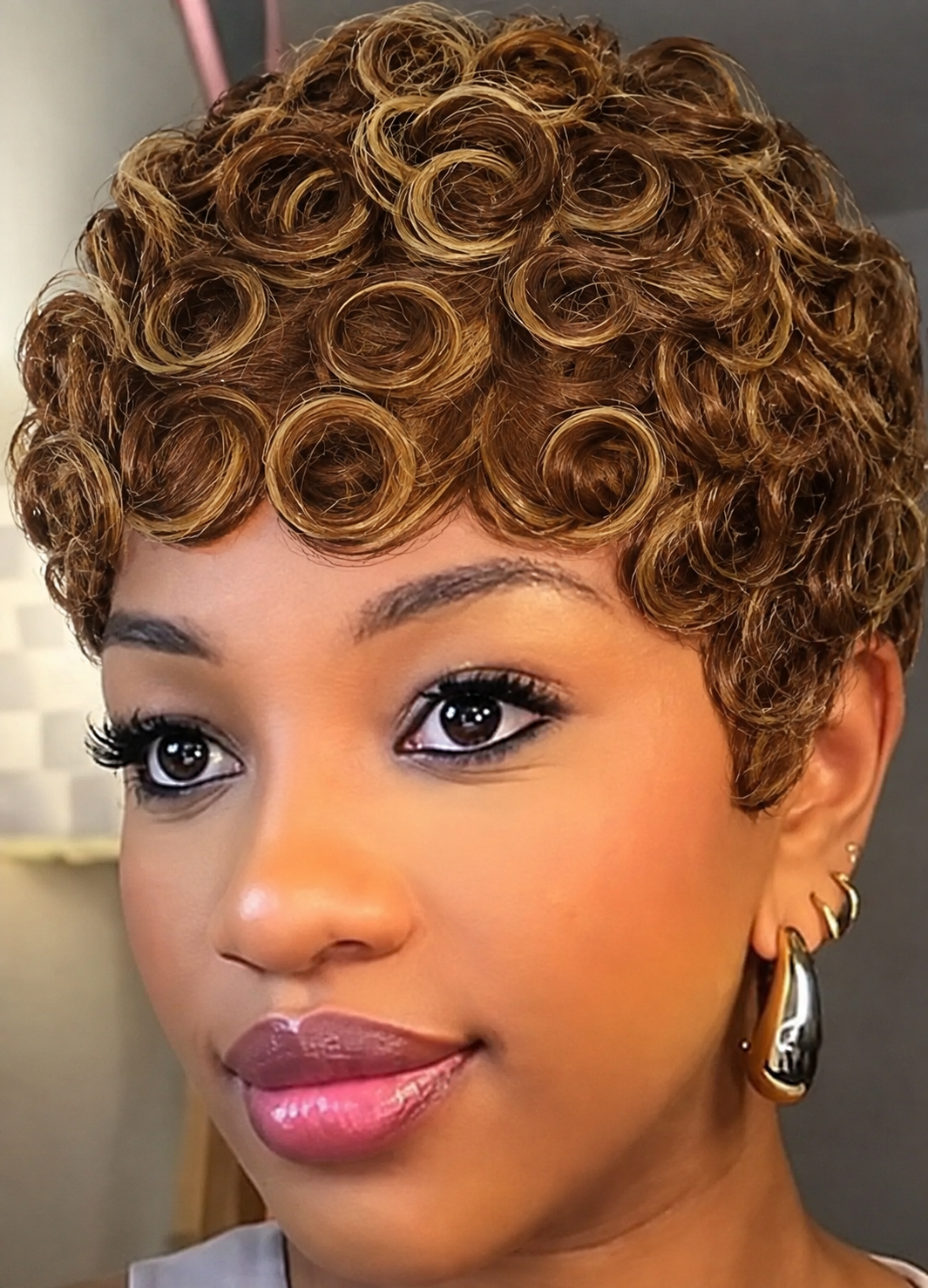 Highlight Curly Pixie Human Hair Wig
