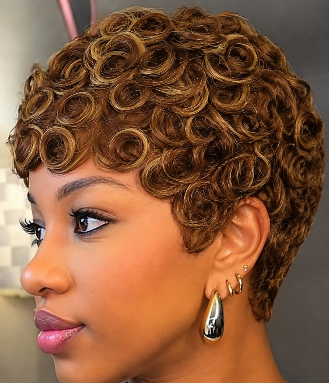 Highlight Curly Pixie Human Hair Wig