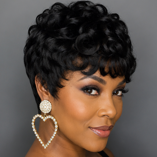 Perruques pixie courtes pour femmes noires Perruques pixie courtes bouclées noires Perruques de cheveux synthétiques pour femmes noires Perruque pixie noire ondulée naturelle