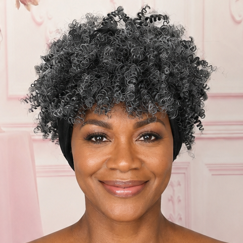 Salt-Pepper Curly Headband Wig