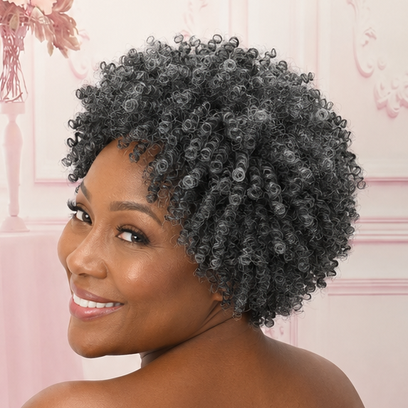 Salt-Pepper Curly Headband Wig