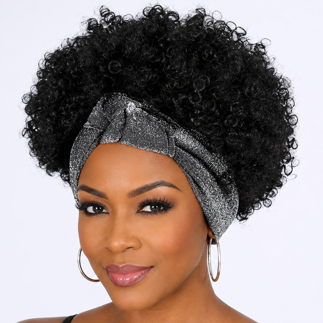Natural Ombre Brown Afro Turban Wig