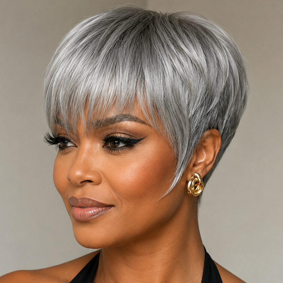 Grey Pixie Human Hair Wig