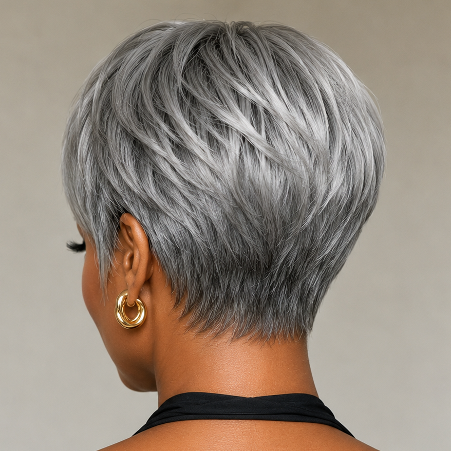 Grey Pixie Human Hair Wig