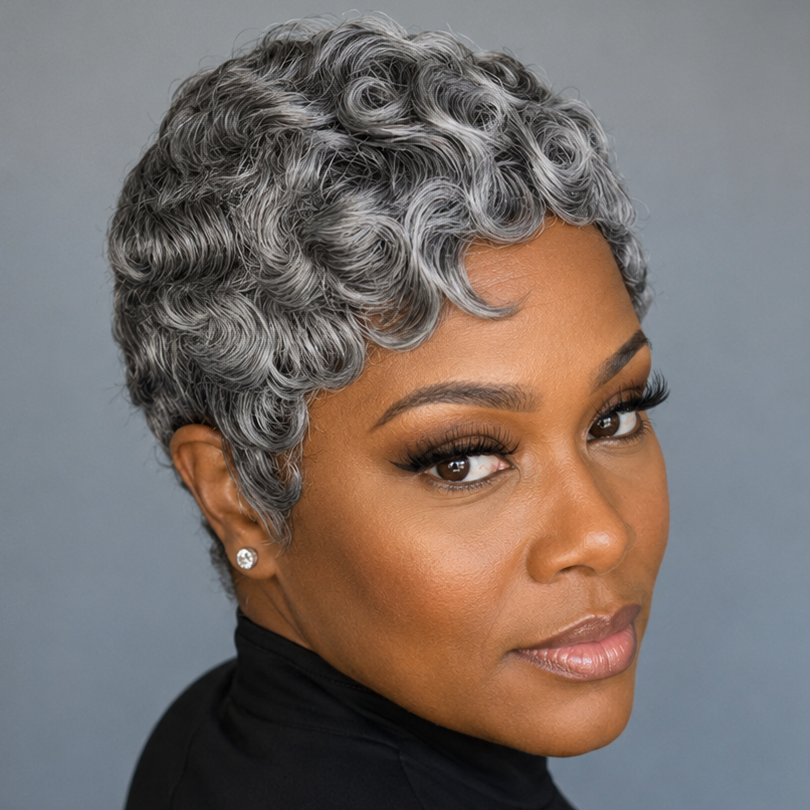 Grey Curly Human Hair Wig