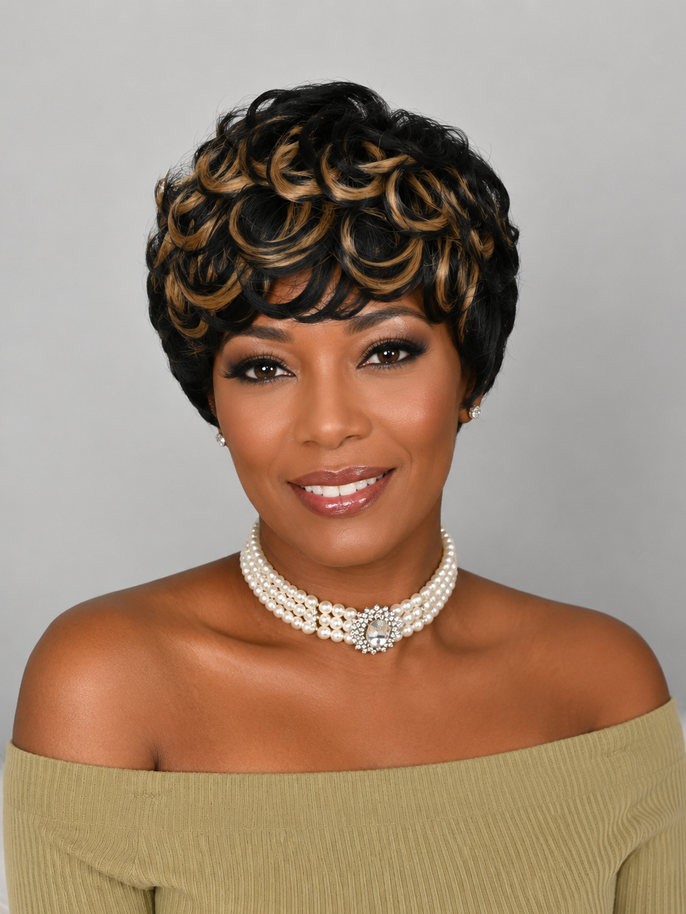 Soft Brown & Black Curly Pixie Wig