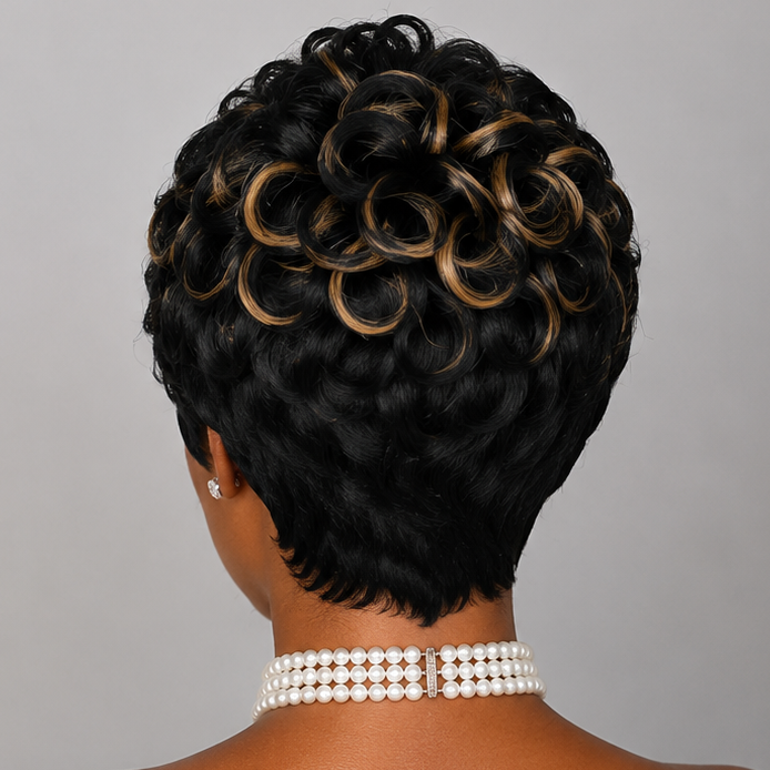 Soft Brown & Black Curly Pixie Wig