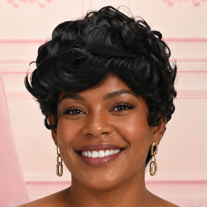 Black Afro Curly Pixie Wig