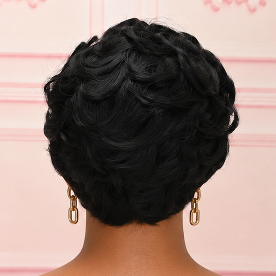 Pelucas Pixie Cortas para Mujer, Pelucas Sintéticas Afro Pixie, Color Negro, Pelucas Cortas Rizadas para Mujer