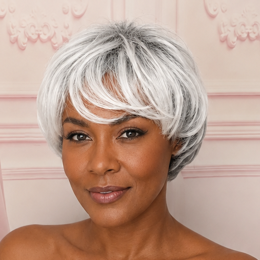Grey & White Layered Bob Wig