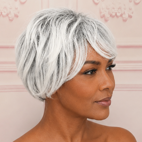 Grey & White Layered Bob Wig