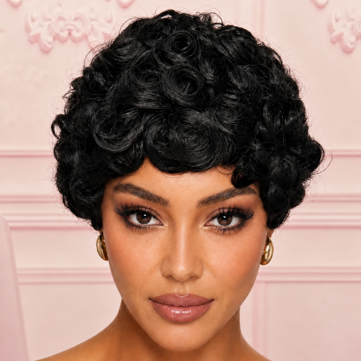 Perruque coupe pixie ondulée noire