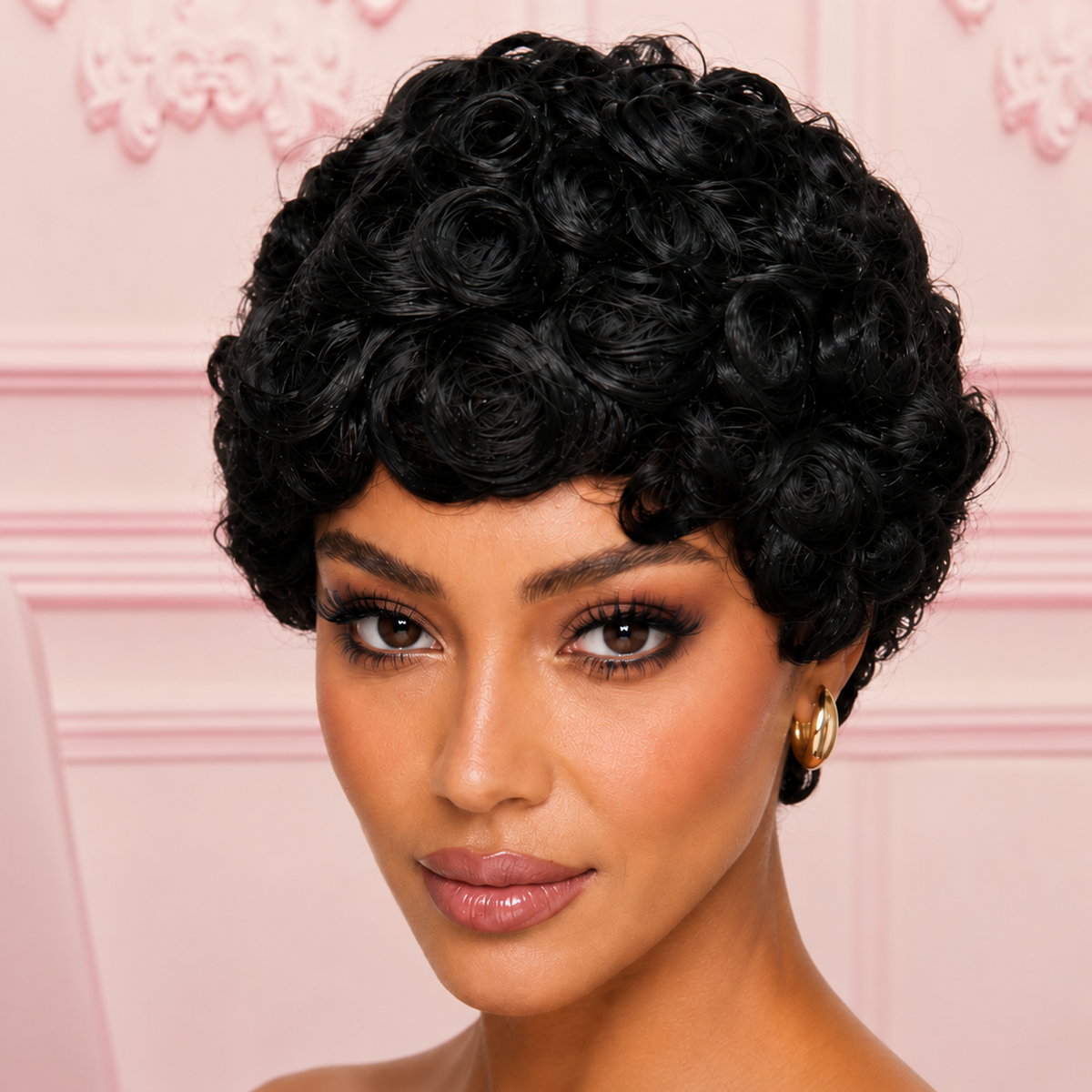 Black Finger Wave Pixie Wig