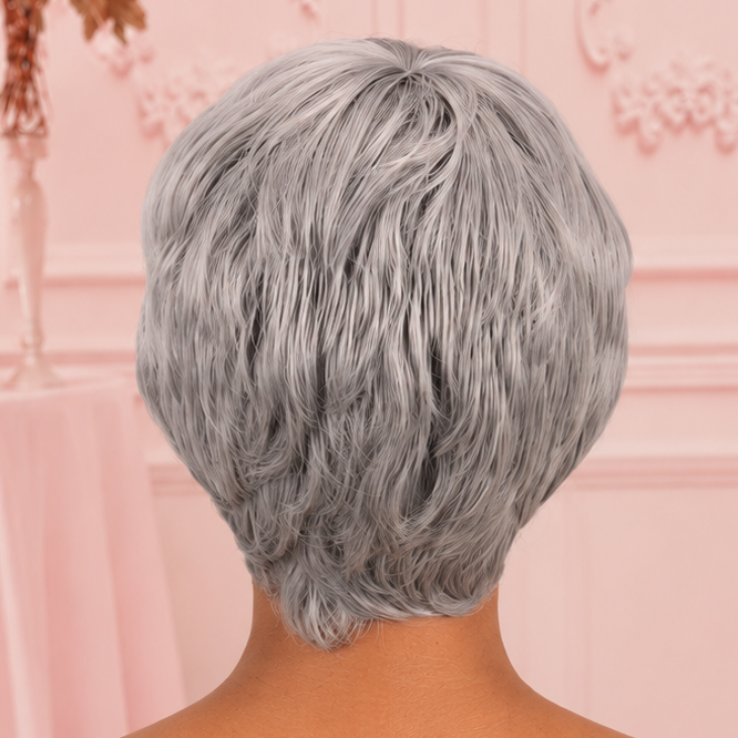 Pelucas grises para mujeres, pelucas cortas, pelucas rizadas cortas, pelo corto con flequillo para mujeres, peluca corta Pixie, pelucas sintéticas en capas con flequillo, peluca de fibra resistente al calor para uso diario