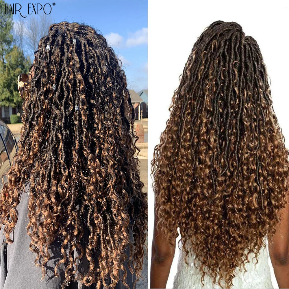 Synthetic Goddess Locs Crochet Hair Braids Curly Faux Locs Braiding Hair Extensions Wig For Women Black Hippie Boho Style