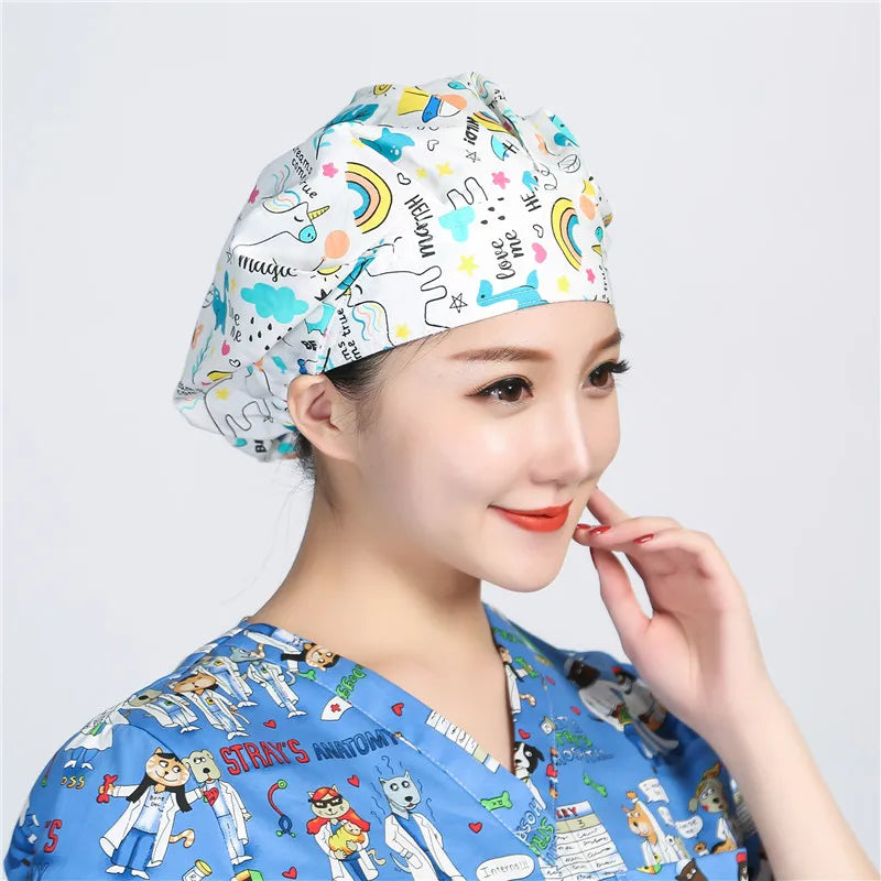 Women and men cotton printing hat hospital doctor pet clinic working hats medical scrubs nurse hats Hospital uniform hat