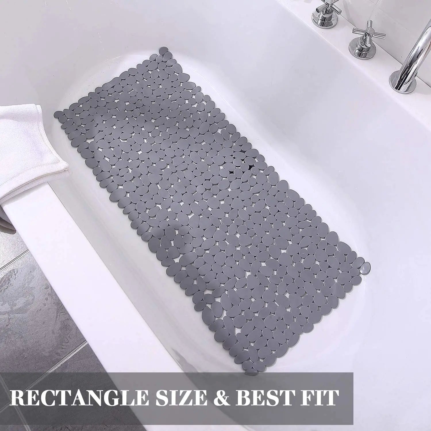 Alfombrilla Antideslizante de Seguridad para Suelo de Baño, Alfombra de Bañera, Alfombrilla de Ducha de Goma Ecológica con Piedras para Niños, Mayores y Discapacitados