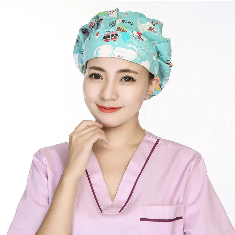 Women and men cotton printing hat hospital doctor pet clinic working hats medical scrubs nurse hats Hospital uniform hat