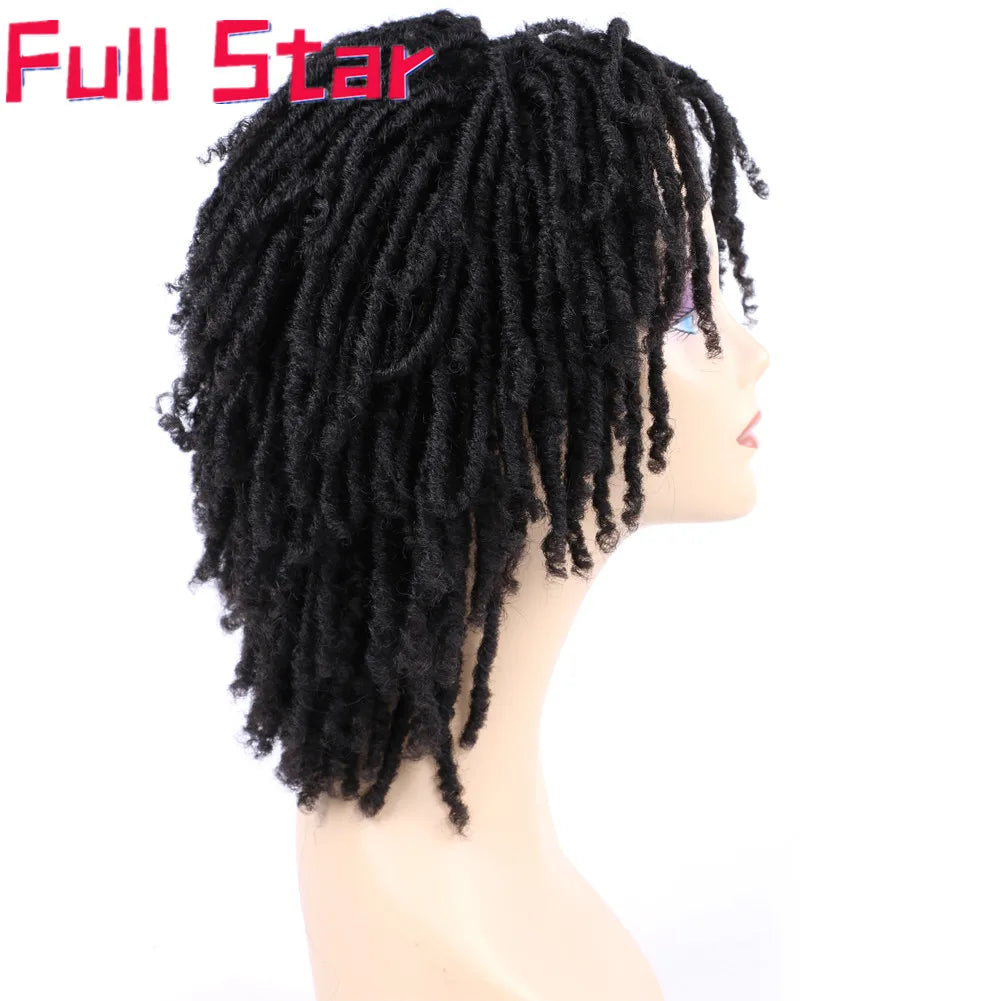 Full Star 14“ Dreadlock Curly Wigs for Black Woman Ombre Burgundy Brown Color Short Curly Locs Braids Wigs Party Daily Use