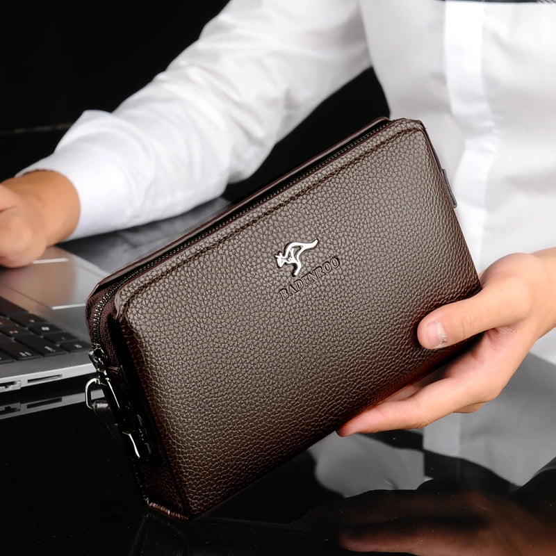 Luxury Brand Men's Wallet Leather Long Wallet  PU Leather Wallet Men Double Zipper Coin Pocket Purse Business Clutch Phone Bag
