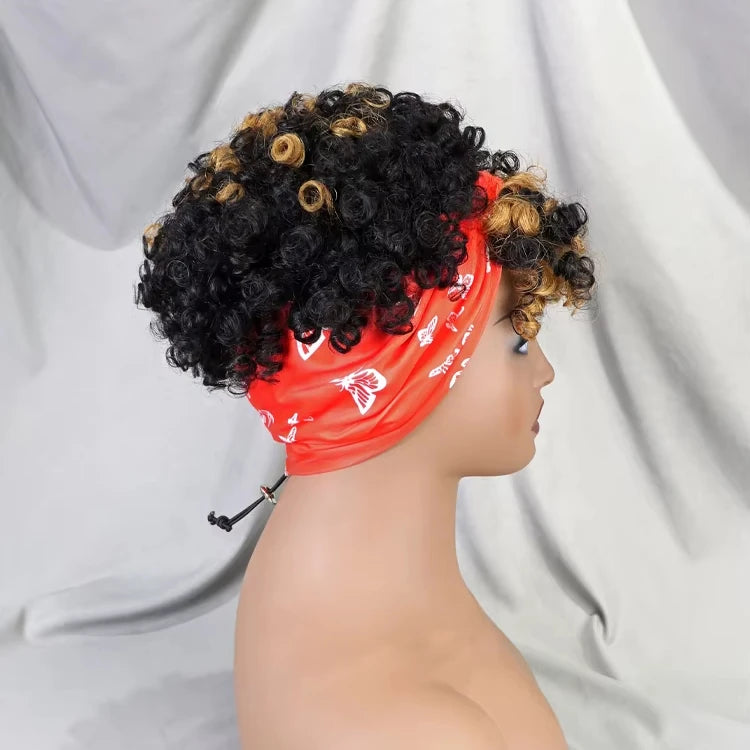 Color 1B/30 Diadema Pixie Cut Peluca de Pelo Corto Diadema Corte Corto Pelucas Completas Hechas a Máquina Pelo Rizado Peluca Con Diadema