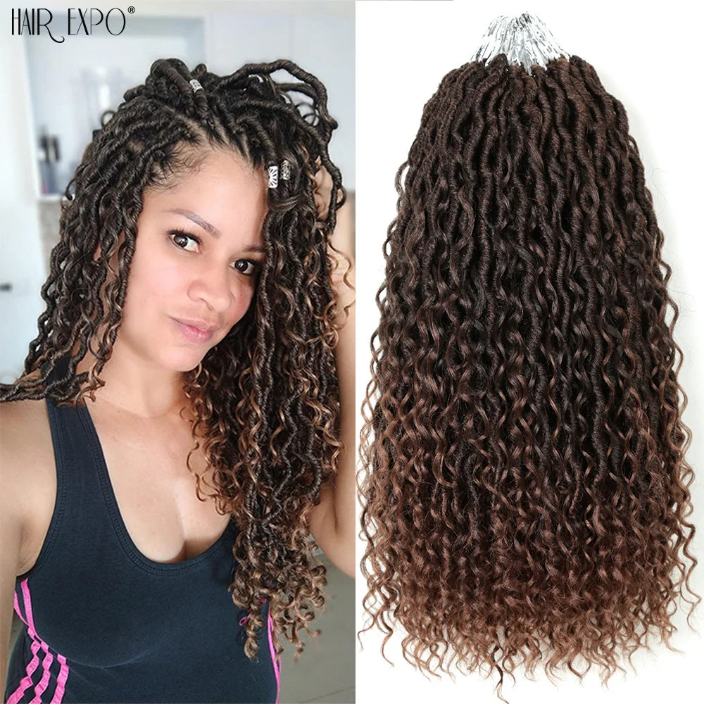 Synthetic Goddess Locs Crochet Hair Braids Curly Faux Locs Braiding Hair Extensions Wig For Women Black Hippie Boho Style