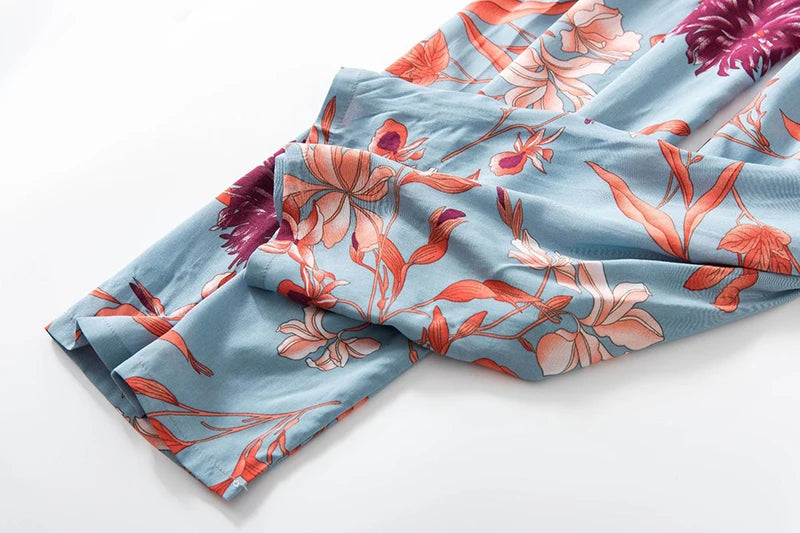 Women Sexy Pajama Sleepwear Sets Floral Printed Pyjama Femme Robe for Ladies Home Suit Spring Summer Nightwear Pijama 3 Pieces