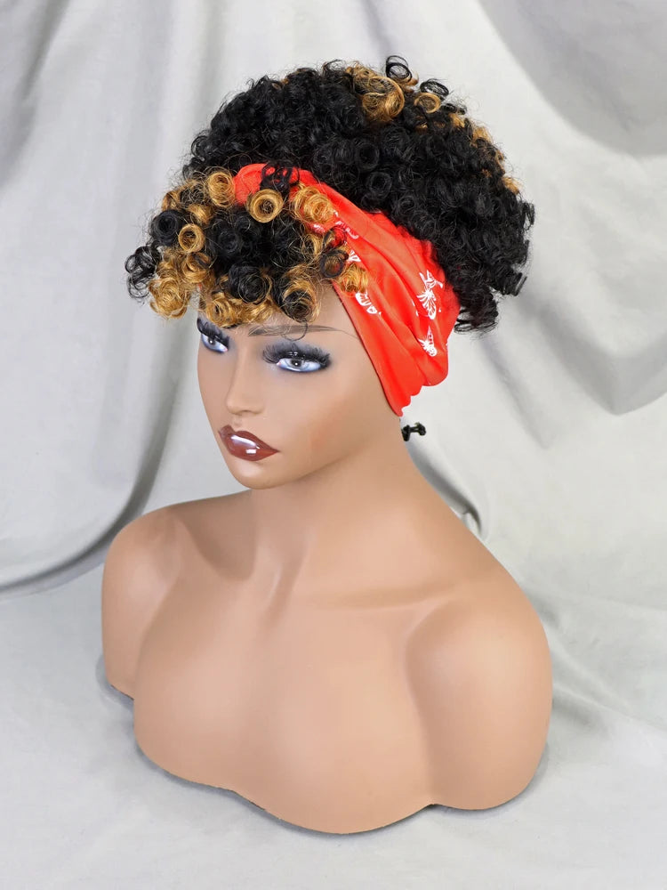 Color 1B/30 Diadema Pixie Cut Peluca de Pelo Corto Diadema Corte Corto Pelucas Completas Hechas a Máquina Pelo Rizado Peluca Con Diadema