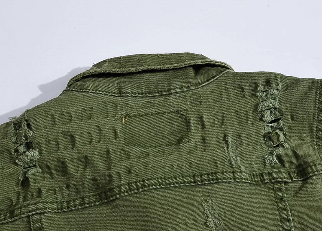 New vests Slim Fit Cowboy Male Jacket Vest Ripped Denim Vest Men's Jacket Sleeveless Casual Waistcoat Mens Jean Coat Green