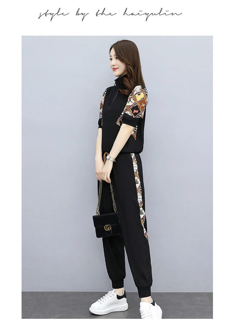 Women's Fashion Pencil Pant Suit New Summer Leisure Clothing Foreign Style Crop Top Two Piece Set Women Leggings Tracksuit
