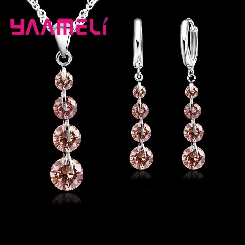 Conjunto de joyas de moda nupcial para mujer, borla, circonita cúbica, plata de ley 925, collar con colgante, pendientes, regalo de boda