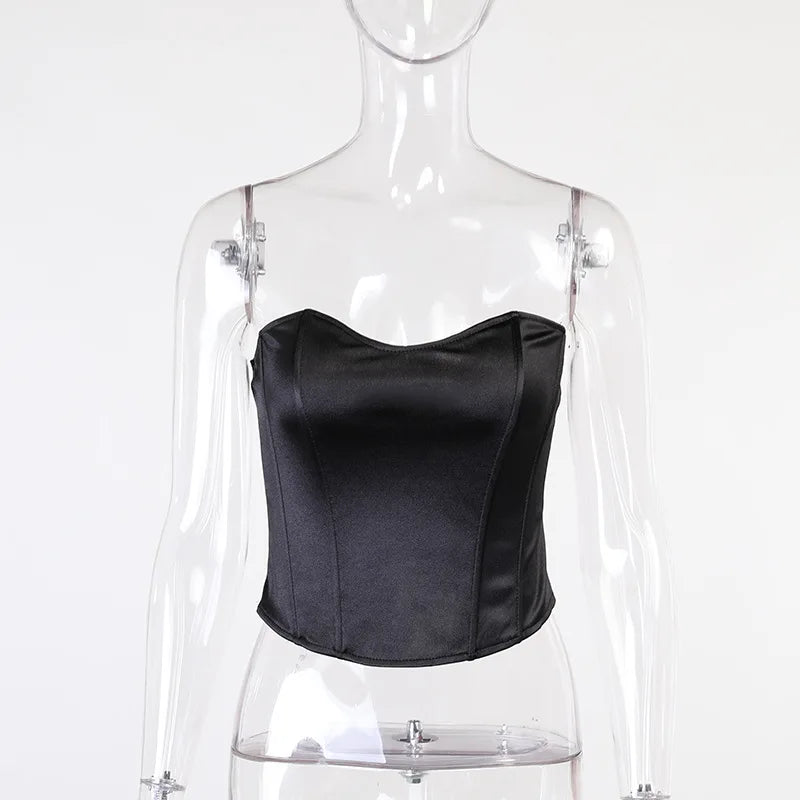 Sexy Women Tube Tops Solid Sleeveless Slim Skinny Corset Cropped Top Summer Casual Elegant Female Strapless Vest