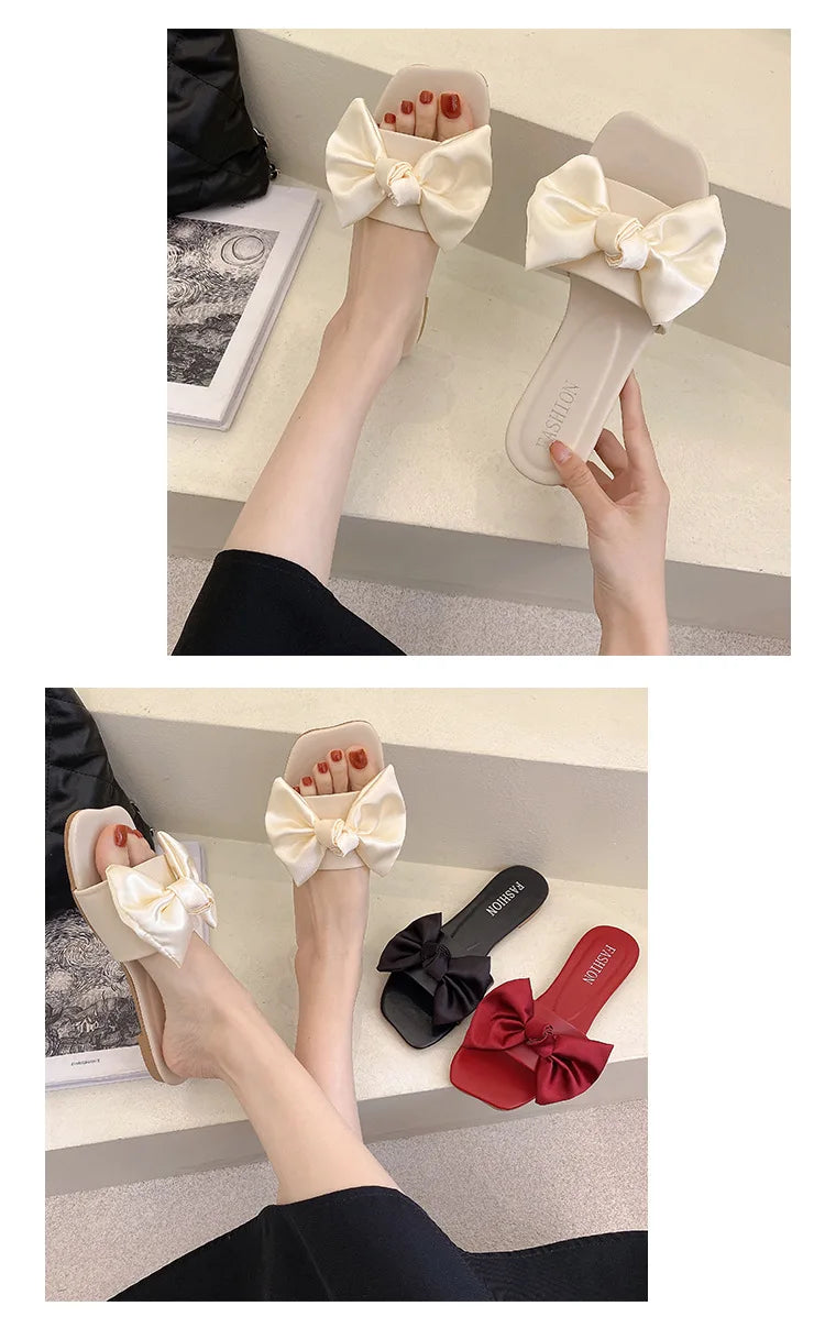 Women's Slippers  Platform Shoes Sandals Female Sexy Bow  Flat Slippers for Ladies Beach Vacation Women Summer Flip-flops