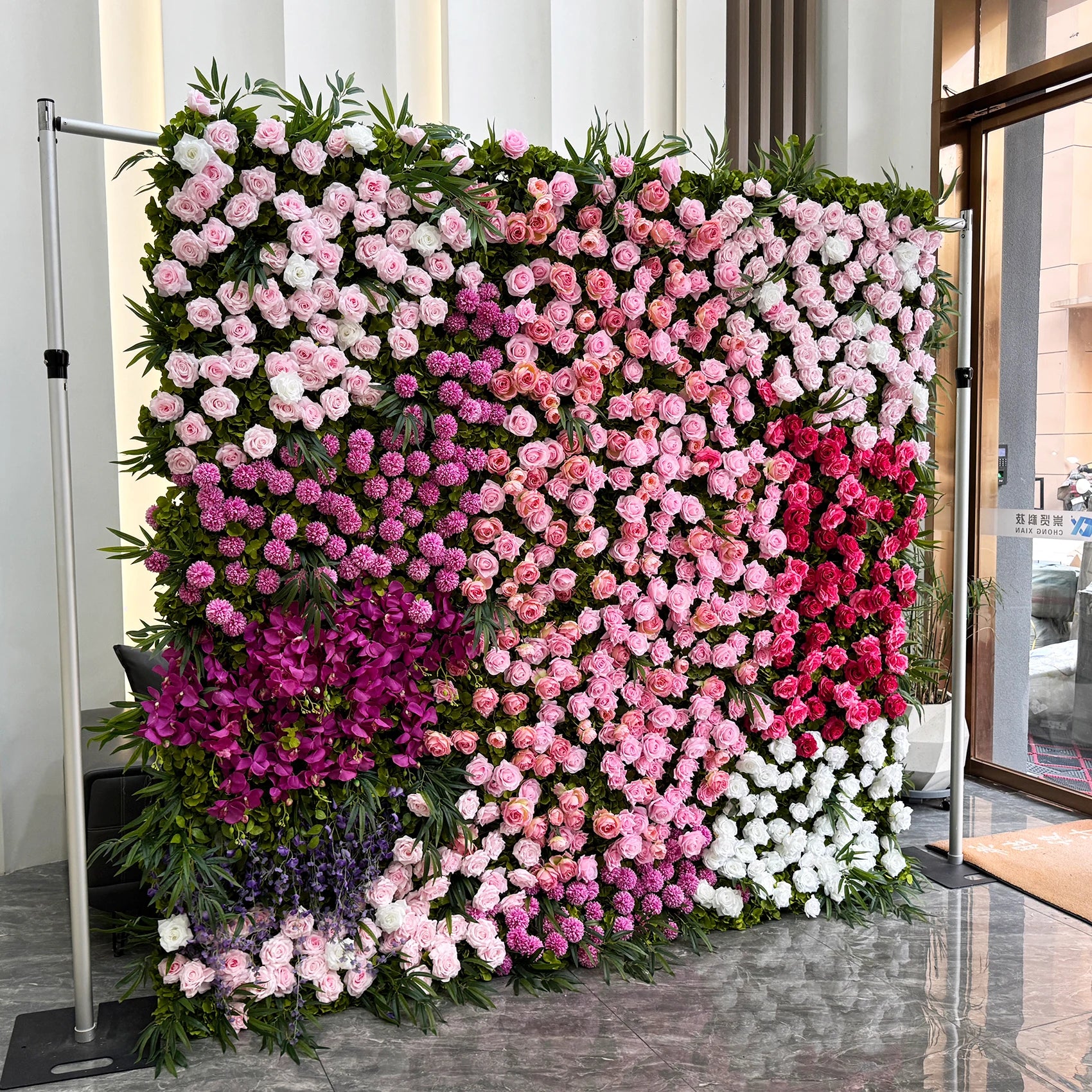 8*8 Lilac Blue Floral Wall Backdrop Panel Arrangement 3D Roll up Artifical Silk Rose Flower Wall for Home Wedding Party Decor