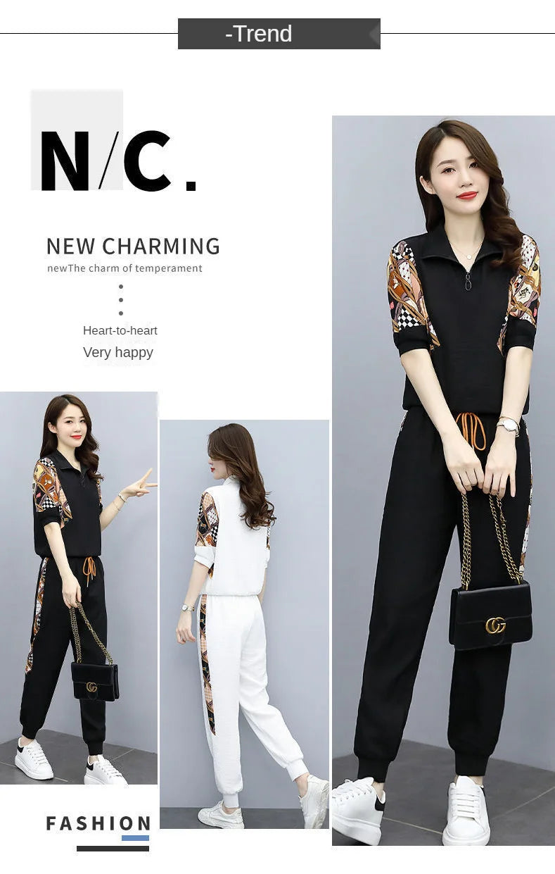 Women's Fashion Pencil Pant Suit New Summer Leisure Clothing Foreign Style Crop Top Two Piece Set Women Leggings Tracksuit
