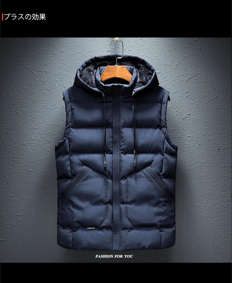 Winter Hooded Vests Male Vest Coats Men Stand Collar Thicken Waistcoats Clothing Mens Jacket Sleeveless Vest M-6XL Travel Vest