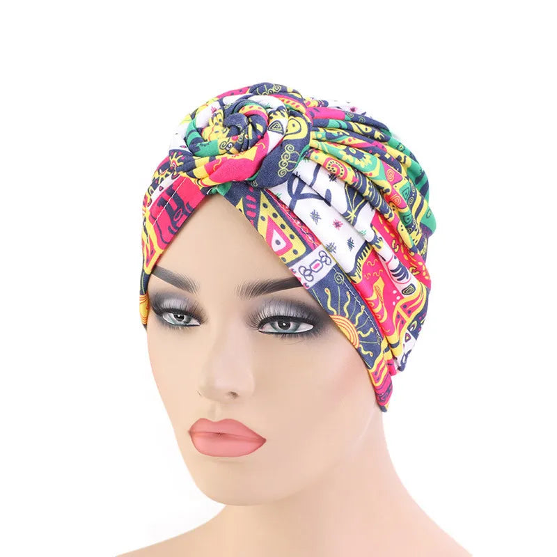 Gorro de turbante para mujer, estilo bohemio, de algodón, con nudo superior, turbante africano, gorro indio, accesorios para el cabello para mujer, gorro para quimioterapia