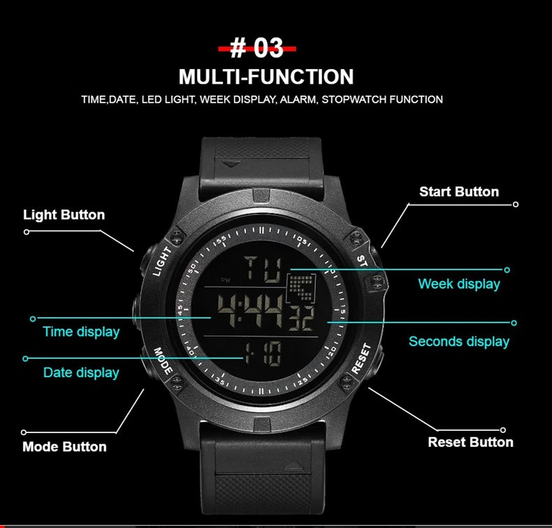 Men Watches Outdoor Sport Waterproof Digital Watch for Men Large LED Dial Fashion Khaki Military Wristwatch Relogio Masculino