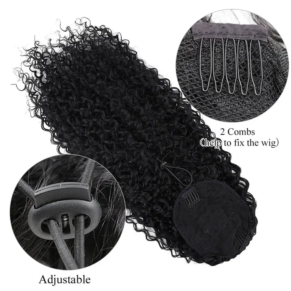 Queue de cheval bouclée Extensions à clip synthétiques avec cordon de serrage Perruque longue de 32 pouces Ondulée Afro Queue de cheval Faux Postiche pour femmes