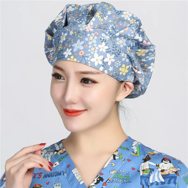 Women and men cotton printing hat hospital doctor pet clinic working hats medical scrubs nurse hats Hospital uniform hat