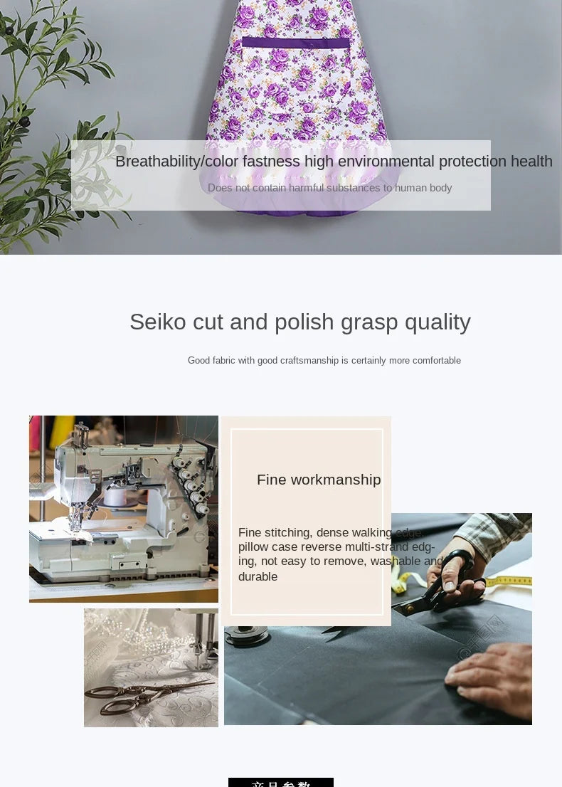 Oil-proof Cooking Apron for Women Adjustable Kitchen Cooking Coffee Shop Flower Printed Bowknot Cleaning Aprons with Pocket