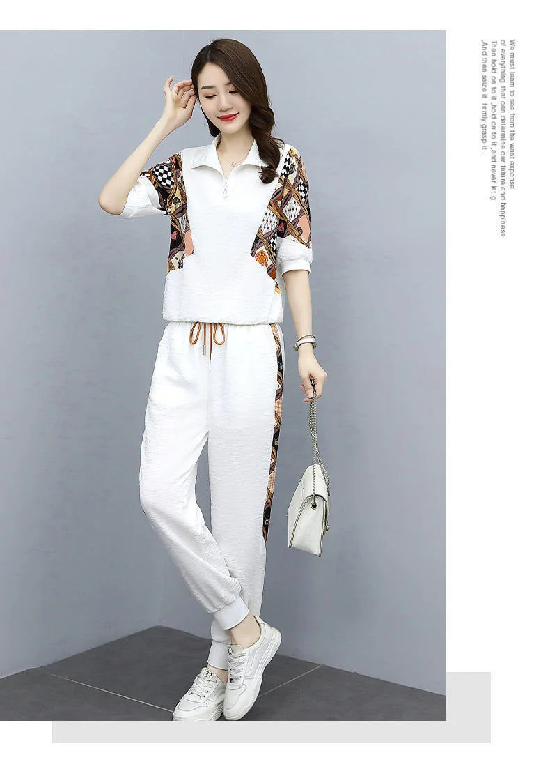 Women's Fashion Pencil Pant Suit New Summer Leisure Clothing Foreign Style Crop Top Two Piece Set Women Leggings Tracksuit