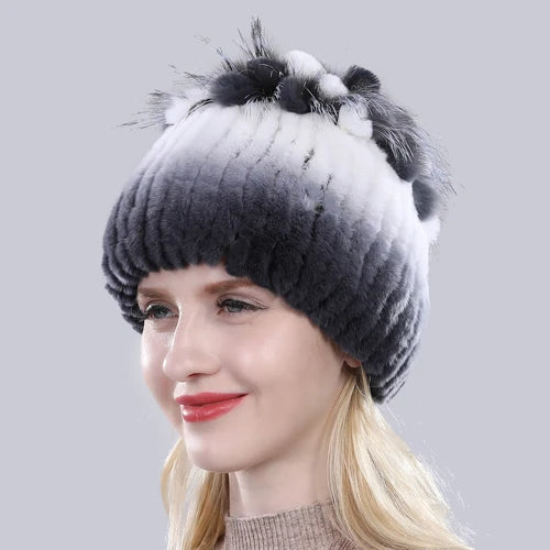 Hot Sale Russia Winter Quality Real Fur Hat Natural Warm Rex Rabbit Fur Cap Lady Warm Knitted 100% Genuine Rex Rabbit Fur Hats