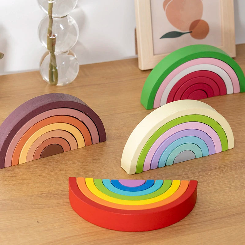 Juguete de madera Montessori para niños, bloques de construcción de arcoíris, juego de equilibrio creativo apilable DIY, juguetes educativos para niños, regalos para niños