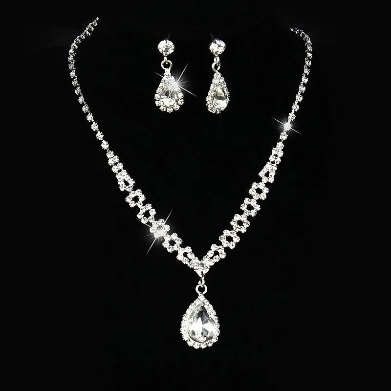 Juego de joyas de estrás con diseño de gota de agua - Elegante, brillante y perfecto para bodas
