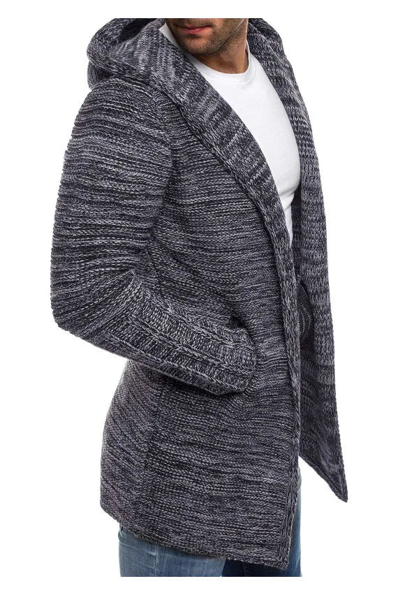 Men Jackets 2022 Spring Autumn New Mens Casual Sweater Snowflake Hooded Medium Long Knitted Cardigan Mens Outerwear Coats